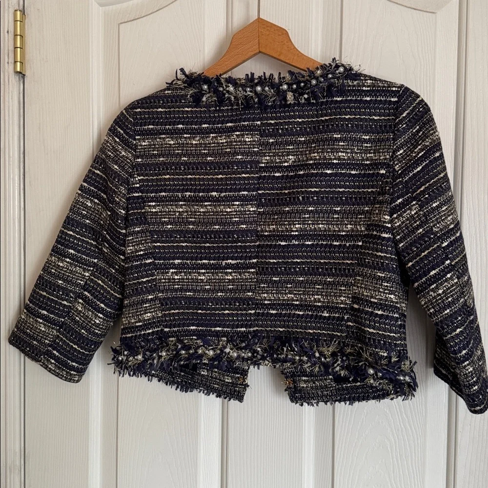 Lilly Pulitzer Hagen Metallic Navy Blue Tweed Cropped Blazer Jacket size 2 - Picture 3 of 11